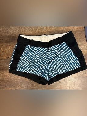 J. Crew Teal Patterned High-Waist Shorts with Black Trim